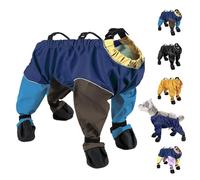 Dog Snowsuit with Attached Boots, Waterproof Dog Snow Suit with Boots, Winter Snow Rain Boots with Suspender, Outdoor Adjustable Dust-Proof Dogs Pants, Running Pet Paw Protectors (MulticolorB, S)