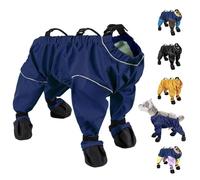 Dog Snowsuit with Attached Boots, Waterproof Dog Snow Suit with Boots, Winter Snow Rain Boots with Suspender, Outdoor Adjustable Dust-Proof Dogs Pants, Running Pet Paw Protectors (Blue, XL)