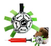 Dog Soccer Ball - Indestructible Tug of War Soccer Toy | Durable Nylon/TPU Chew Resistant Ball, Handle, Outdoor Water Play, Fetch Game for Puppies and Adult Dogs (including pump)