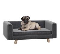 Dog Sofa Bed Grey 86x54.5x34cm Elevated Plush Cushion Wood Legs Medium Removable