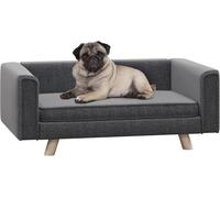 Dog Sofa Bed Medium Small Pet Couch Washable Cushion Raised Wooden Legs Grey