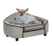 Dog Sofa Bed Small Grey Wooden Frame Plush Sponge Cushion XS-S Dog 66x45x35cm UK
