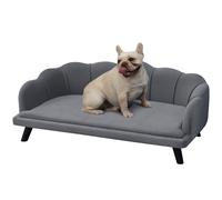 Dog Sofa Grey Upholstered Wood Frame 98.5x60.5x35.5 cm Removable Cushion for Dog