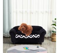 PawHut Dog Sofa Cat Couch Bed for XS Dogs w/ Removable Sponge Cushion - Black - Black - Wood, Sponge, PVC, Plastic - 1