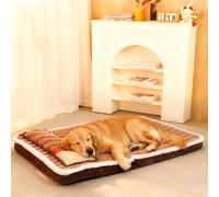 Dog Sofa Short Plush Dog Crate Mattress Dogs Bedding Removable Cover Cat Soft Pad Non-Slip Suitable For All Pets (Khaki, M:75x50x5cm)