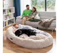 Dog Sofa, Warm and Comfortable Human Dog Bed, Extra Soft Non-Slip Removable Cover, 2 Handles, Giant Basket for Humans and Animals, Beige