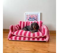 Dog Sofas & Chairs, Double Layer Dog & Cat Sofa Bed, Trendy Striped Lambswool Double Layer Dog & Cat Sofa Bed, Breathable Calming Bed with Anti-Slip Bottom XL PinkStripes