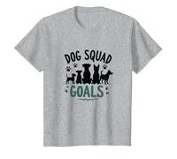 Dog Squad Goals Pet Lover Silhouette Paw T-Shirt, Kids, Heather Grey, 8 Years