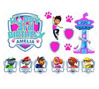 Dog Squad Patrol Birthday Cake Topper Decorating Kit - Edible Icing Decorations for Kids Party - Dog Squad Character Badges - Matching Cupcake Toppers - Dog Patrol Party Supplies (Pink)