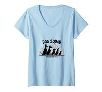 Dog Squad: Unleash The Pack - Urban Canine Crew Graphic V-Neck T-Shirt, Women, Baby Blue, S