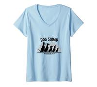Dog Squad: Unleash The Pack - Urban Canine Crew Graphic V-Neck T-Shirt, Women, Baby Blue, XXL