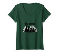 Dog Squad: Unleash The Pack - Urban Canine Crew Graphic V-Neck T-Shirt, Women, Forest Green, XXL