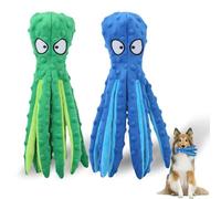 Dog Squeaky Toys Octopus - No Stuffing Crinkle Plush Dog Toys for Puppy Teething, Durable Interactive Chew Toys for Small, Medium and Large Dogs Training and Reduce Boredom, 2 Pack (Blue+Green)