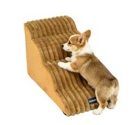 Dog Stairs 2/3/4 Steps, High Density Sponge Pet Stairs for Small Dogs, Non-Slip Dog Ramp Cat Stairs with Washable Plush Cover for Sofa Beds Pet Climbing Ladder (Khaki-4 Steps)