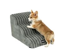 Dog Stairs 2/3/4 Steps, High Density Sponge Pet Stairs for Small Dogs, Non-Slip Dog Ramp Cat Stairs with Washable Plush Cover for Sofa Beds Pet Climbing Ladder (Gray-3 Steps)