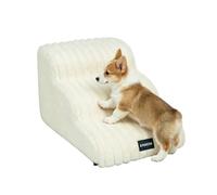 Dog Stairs 2/3/4 Steps, High Density Sponge Pet Stairs for Small Dogs, Non-Slip Dog Ramp Cat Stairs with Washable Plush Cover for Sofa Beds Pet Climbing Ladder (White-3 Steps)