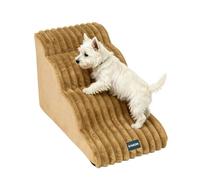 Dog Stairs, 2/3/4-Steps Non-Slip Pet Stairs, Non-Slip Puppy Climbing Ladder Dogs Steps for Bed Sofa, High Resilience Sponge Pet Cat Ramp with Removable Cover (Khaki-4 Steps)