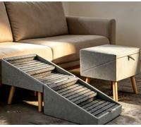 Dog Stairs Foldable Pet Ramp Steps Bed Stool 2-in-1 Storage Ottoman | 2-in-1 Foldable Dog Stairs for Bed - Pet Steps & Storage Stool, Portable Ramp for Small Dogs