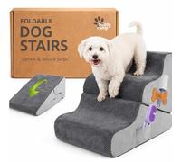 Dog Stairs for Bed & Couch - 2-in-1 Foldable Dog Stairs and Ramp | 3-Step Pet Stairs Converts to Gentle Ramp, Non-Slip Soft Foam Steps for Small Dogs & Senior Pets