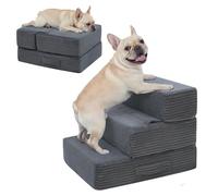 Dog Stairs for Small Dogs, 13.5" H Foldable Dog Steps for High Bed, 2 in 1 Pet Stairs Get on Couch, Transformable Cats Stairs, Non-Slip Balanced, Grey