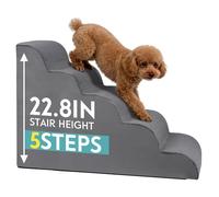 Dog Stairs for Small Dogs, 22.8 Inch H Pet Stairs 5 Step Ramp for Puppy, Elderly Cat, Stairs with Whole 30D High Density Foam, Corduroy Fabric, Non-Slip Backing, Dog Stairs for Bed