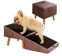 Dog Stairs for Small Dogs and Cats 13.5" H, Dog Ramp for Couch and Bed, Foldable 2-in-1 Wooden Pet Steps for Puppy, Split Ottoman Design