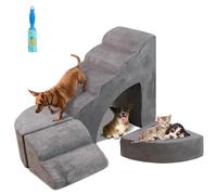 Dog Stairs for Small Dogs - LitaiL 30-36 inches Foam Pet Steps for High Beds, Adjustable L Shape Dog Ramps for Bedside, 6 Tiers Stairs for Dogs to Get on Bed