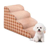 Dog Stairs for Sofa Bed,Removable 2/3/4-Steps Ramp Stairs with Washable Plush Cover,Non-slip High Density Foam Dog Couch Step for Small Dog Old Cat (Beige,L-72 * 40CM)
