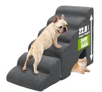 Dog Stairs&Steps for High Beds 58cm/23'' Tall, 6-Step Dog Ramp for Small Medium Dogs with Washable Cover, Non-Slip Steps for Cats to Get on Couch and Sofa, Durable Foam Ladders, Grey