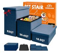 Dog Stairs with Storage 18" H, 3-Step Wider Dog Steps for Small/Medium/Large Dogs Cats, Folding Sturdy Pet Stairs Climbing Bed or Sofa, Ramp for Car Hold Up to 200 lbs (Navy Blue, No Condo)