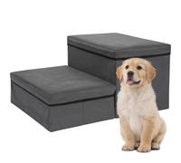 Dog Stairs with Storage 2 Steps Foldable 2-in-1 Pet Stairs Extra Wide Pet Ramp Pet Ladder Pet Steps for Small to Large Dogs Cats, Dark Grey