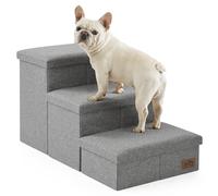 Dog Stairs with Storage, 3-Step Wider Sturdy Dog Steps for Small/Medium/Large Dogs and Older Cats, Folding Doggie Ramp for Bed/Couch/Car Hold Up to 210 lbs (16.7" H, Grey)