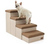Dog Stairs with Storage, 4-Step Wider Sturdy Dog Steps for Small/Medium/Large Dogs and Older Cats, Folding Doggie Ramp for Bed/Couch/Car Hold Up to 210 lbs (22" H, Brown)