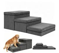 Dog Stairs with Storage, Foldable, 3 Steps, Non-Slip Wide Dog Ramp, Pet Stairs for Bed and Sofa, Pet Ladder for Small & Large Dogs & Cats (75×40×30cm)