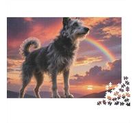 Dog Standing Sunset 1000 Piece Rainbow Sky Dog Cardboard Jigsaw Puzzle for Adults 14+ Rainy Day Indoor Activity Stress Relief Brain Training Perfect Holiday Present 52x38cm/1000pcs