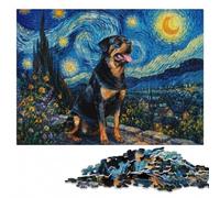 Dog Star Night Rottweiler Wooden Jigsaw Puzzle for Adults, 500 Pieces | Clear image details: steady puzzle progress in spare time.