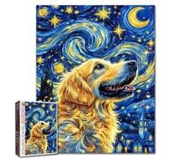 Dog Starry Night Jigsaw Puzzle 1000 Piece Puzzles for Adults and Beginner Animal Painting Artwork Puzzles Farmhouse Decor Challenging Family Activity Games Colorful DIY Craft Gifts 20×27 Inches