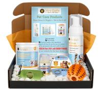 Dog Starter Kit Bundle - 6-in-1 Essentials: Adjustable Repellant Collar, Paw Cleaning Foam, Nose Balm Stick, Slow Feeder Chew Toy, 50x Toothbrush Finger Stalls, Poo Bags & Glow Dispenser New pet Gift