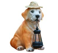 Dog Statues Outdoor, LED Lights Puppy Decoration, Cute Solar Dog Garden Figurines -With Lantern For Mom -ma Garden
