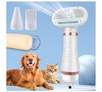 Dog Steam Brush, 4 in 1 Portable with Steam Slicker Brush,3 Heat Settings Pet Blow Dryer, with Fast Drying Towel for Home, Pet Washing Station, Travel,white