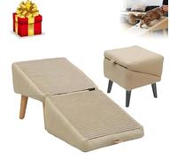 Dog Steps for Bed, 2 in 1 Expandable Pet Stairs and Footstool, Folding Non-Slip Cat Dog Steps Multifunctional Pet Stair Stool for Small Medium Dogs and Cat khaki