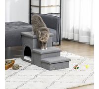 PawHut 3 Step Dog Steps for Bed w/ Cat House Storage Boxes for Sofa Grey | TJ Hughes