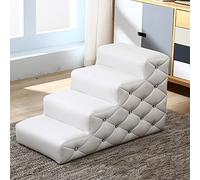 Dog Steps for Bed White, Leather 2 3 4 Tier Pet Ramps & Stairs for Large Medium Small Dogs Cats, 40 CM Wide Animals Ladder Non Slip