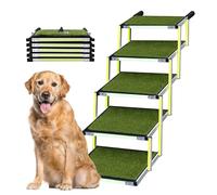 Dog Steps for Car - Dog Ramps for Cars with Glow in the Dark Marking - Grass Padded Steps Car Ramp - Suitable for Medium Cars & Crossovers - Portable Aluminum Folding Pet Ramp for Dogs - 5 Steps
