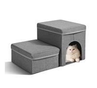 Dog Steps for Sofa, SenDeluz Foldable Cat Stairs with Storage Box, Indoor Foldable Dog Steps, 3 in 1 Cat Condo Friendly to Small Dogs or Injured Older Pets to Climb,2 Steps
