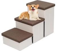 Dog Steps Stairs for Bed, 3 Step Portable Pet Storage Stepper for Cats & Small And Medium Dogs,Non-Slip Dog Steps for High Bed & Couch & Window Sill(Bruin)