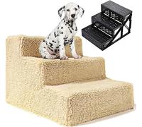 Dog Steps Stairs for Bed, 3 Steps Ramp Ladder Doggy Steps for Tall Couch Bed Chair Indoor Outdoor, Sturdy, Lightweight/Portable, Machine Washable Cover(Geel)