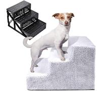 Dog Steps Stairs for Bed, 3 Steps Ramp Ladder Doggy Steps for Tall Couch Bed Chair Indoor Outdoor, Sturdy, Lightweight/Portable, Machine Washable Cover(Bianco)