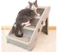 Dog Steps Stairs for Bed, 4 Steps Folding Collapsible Pet Steps for Dogs And Cats, Small Animals To Reach Couch Or Bed, Carpeted, Non-Slip, Plastic(Grigio)