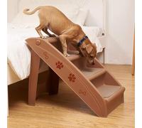 Dog Steps Stairs for Bed, 4 Steps Folding Collapsible Pet Steps for Dogs And Cats, Small Animals To Reach Couch Or Bed, Carpeted, Non-Slip, Plastic(Bruin)